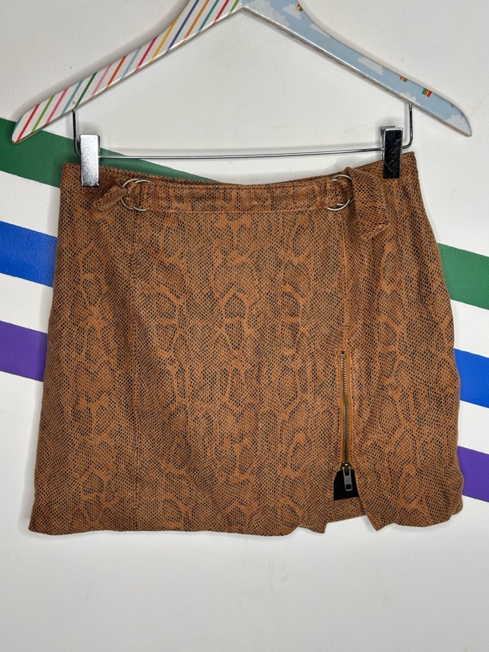 Free People animal print adjustable waist zipper slit mini skirt size 2